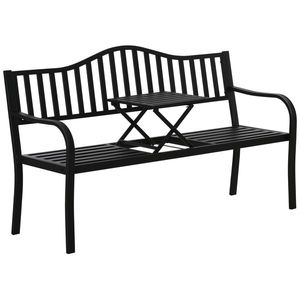 Bancă de Grădină Outsunny din Metal cu Măsuță Centrală Retractabilă, Bancă Loveseat pentru Terasă cu Șezut și Spătar cu Șipci, pentru 2–3 Persoane, Neagră | Aosom Romania imagine