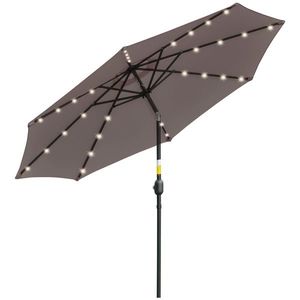 Outsunny Umbrelă de Grădină Inclinabilă Ø265 cm cu 32 Lumini LED Solare și Manivelă, Umbrelă de Exterior cu 8 Spițe, din Oțel și Poliester, pentru Patio, Curte, Balcon, Terasă, Gri | Aosom Romania imagine