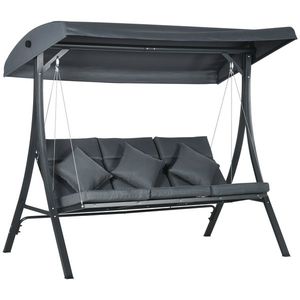 Outsunny Balansoar pentru Exterior de Grădină cu 3 Locuri și Acoperiș Reglabil, Perne Decorative, 202x115x168 cm, Gri | Aosom Romania imagine