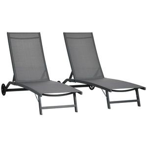 Outsunny Set de 2 Șezlonguri Rabatabile pe 5 Niveluri, Șezlonguri din Aluminiu și Țesătură Respirabilă, 66x165x102 cm, Albastru | Aosom Romania imagine