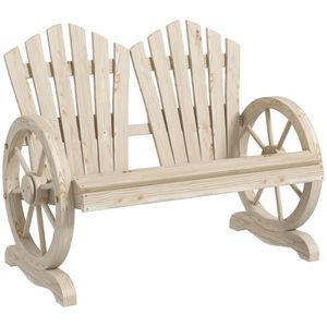 Outsunny Bancă de Grădină pentru 2 Persoane cu Mânere în Formă de Roată, Bancă de Exterior din Lemn de Brad, pentru Terasă și Curte, 108x66x95 cm, Finisaj Lemn Natural | Aosom Romania imagine