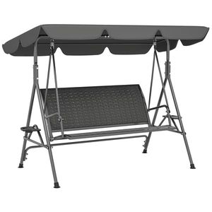 Outsunny Leagăn de Grădină 3 Locuri din Ratan PE cu Acoperiș Reglabil și Suporturi pentru Pahare, Leagăn de Exterior cu Cadru din Oțel, Capacitate 320 kg, 204x112x150 cm, Gri | Aosom Romania imagine