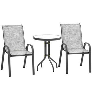 Outsunny Set Mobilier de Grădină din 3 Piese cu Scaune Suprapozabile și Masă din Sticlă, 54x71x93 cm, Gri Închis | Aosom Romania imagine