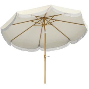 Outsunny Umbrelă Boho de Ø2.7 m pentru Exterior cu Protecție UV30+, Manivelă Manuală și Acoperiș Dublu cu Franjuri Bej | Aosom Romania imagine