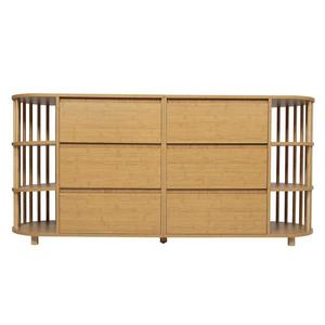 Comodă Sideboard, 6 sertare & rafturi deschise, design în stil roman cu coloane & rafturi din bambus, 160x40x75 cm, Culoare naturală imagine