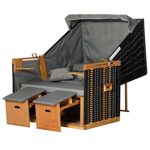 Outsunny Șezlong plajă 2 persoane, cu perne și suport picioare, rezistent la vreme, gri deschis | Aosom Romania imagine