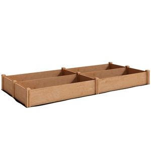 Outsunny Pat de grădină pătrat din lemn, 4 zone de cultură, fond deschis, montaj fără unelte, 234x109x25cm, maro deschis | Aosom Romania imagine