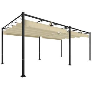 Outsunny Pergolă Gazebo 5.7x2.95 m, Pergolă de Grădină cu Acoperiș Retractabil și Glisant, Găuri de Drenaj, din Poliester și Metal, Pergolă pentru Exterior, Terasă, UV50+, Bej | Aosom Romania imagine