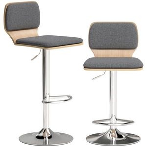 HOMCOM Set de 2 scaune de bar scaune de bar reglabile pe înălțime spătar suport pentru picioare rotative 360° 41x47, 5x81-102cm gri | Aosom Romania imagine