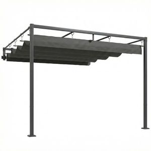 Outsunny Pergolă montată 3x3 m cu acoperiș retractabil glisant, guri de drenaj, pergolă de grădină din poliester și oțel, pentru terasă, curte, exterior, UV30+, Gri Închis | Aosom Romania imagine