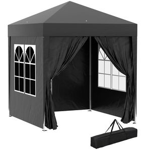 Outsunny Pavilion pliant, cort berărie, 4 pereți laterali detașabili, 2 ferestre, cadru metalic, 2 x 2m, Negru | Aosom Romania imagine