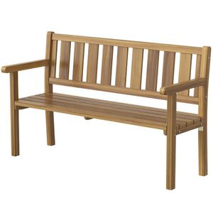 Outsunny Bancă de Grădină pentru 2 Persoane, Bancă de Exterior cu Lamele din Lemn de Molid, Stil Country, Bancă pentru Terasă, Patio și Curte, 150x57x93 cm, Culoare Teak | Aosom Romania imagine