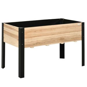 Outsunny Pat înalt de grădină, cutie pentru flori, ghiveci, pat pentru plante aromatice cu material nețesut, lemn masiv, oțel, Lemn natural+Negru 120 x 60 x 74 cm | Aosom Romania imagine