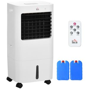 HOMCOM Răcitor Evaporativ 3 în 1, Ventilator cu Gheață și Umidificator, 3 Viteze, 9 Moduri, Telecomandă, Roți și Timer, 65W, Alb | Aosom Romania imagine