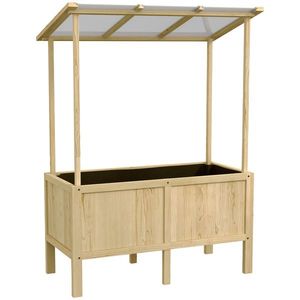 Outsunny Jardinieră înălțată cu acoperiș, orificii de drenaj, căptușeală din material nețesut, rezistentă la intemperii, lemn de brad, 110x60x152 cm | Aosom Romania imagine