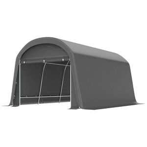 Outsunny /magazie de grădină cu prelata din plastic, cort pentru unelte, garaj montabil, 300B x 450T x 230H cm, Gri închis | Aosom Romania imagine