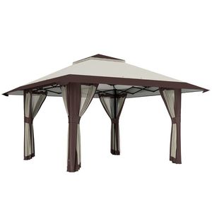 Outsunny Pavilion de grădină 4 x 4 m, cort de grădină cu pereți din plasă, protecție UPF50+, cort de petrecere cu înălțime reglabilă, Bej | Aosom Romania imagine