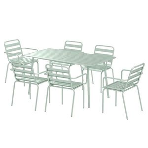 Outsunny Set de grădină - set de luat masa 7 piese cu 1 masă și 6 scaune suprapuse din oțel, verde deschis | Aosom Romania imagine