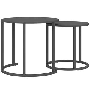 Outsunny Set de 2 măsuțe laterale stivabile masă rotundă de grădină rezistentă la intemperii masă de balcon din oțel economisitoare de spațiu gri închis | Aosom Romania imagine