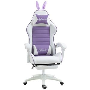 Vinsetto Scaun de gaming ergonomic cu suport lombar, suport pentru picioare urechi de iepure pernă pentru cap Violet | Aosom Romania imagine