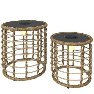 Outsunny Lampă solară de podea set de 2 Lămpi solare din ratan cu senzor de lumină LED Lampă solară în stil Boho IP44 | Aosom Romania imagine