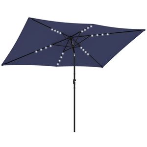 Outsunny Umbrelă de grădină cu 24 de lumini LED solare Copertină înclinabilă Stâlp metalic 2, 9x2, 5 m albastru închis | Aosom Romania imagine