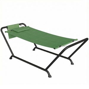 Outsunny Hamac de Exterior cu Suport, Hamac Autoportant cu Buzunar Lateral, Tetieră și Structură din Metal, Capacitate 150 kg pentru Grădină, Balcon, Terasă, 237 x 90 x 92 cm, Verde Închis | Aosom Romania imagine