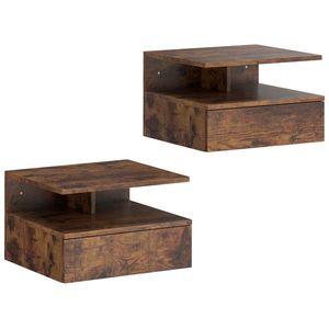 HOMCOM Set de 2 Noptiere Suspendate cu Sertar și Raft Deschis, 35x32x22.5 cm, Maro Rustic | Aosom Romania imagine