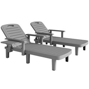 Outsunny Set 2 Șezlonguri cu Spătar Reglabil în 5 Poziții, Măsuță și Brațe Ergonomice, 79x158x88 cm, Gri | Aosom Romania imagine
