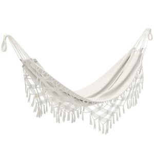 Outsunny Hamac Exterior Boem, Hamac de grădină Suspendat cu Franjuri și Sac de Transport extra-larg 288 x 150 cm, Bej | Aosom Romania imagine