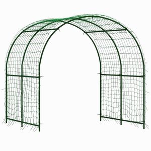 Outsunny Grilaj metalic de înfigere, anti-rugină, suport curbat pentru castraveți 210 x 250 x 216 cm Verde închis | Aosom Romania imagine