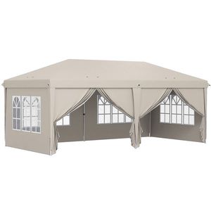 Outsunny Tonelă de grădină exterioară 6x3 m tonelă pliabilă cu panouri anti-UV înălțime reglabilă cu sac de transport bej | Aosom Romania imagine