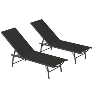 Outsunny Set de 2 șezlonguri șezlong pliabil textilenă transat grădină exterior reglabil 54 x 164 x 84 cm negru | Aosom Romania imagine