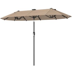 Outsunny Parasolar dublu 292 x 150 cm, umbrelă cu iluminare LED, manivelă, funcție de înclinare Khaki | Aosom Romania imagine