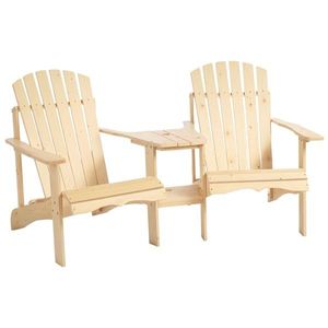 Outsunny Adirondack Gartenstuhl cu Masă și Orificiu pentru Umbrelă, 2 Locuri Scaun Grupa pentru Grădină Mobilier Exterior pentru Balcon Lemn Masiv Natural 178 x 87 x 92 cm | Aosom Romania imagine