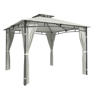 Outsunny Tonnelă de grădină pentru exterior Cadru de acoperiș retractabil și acoperiș dublu UV50+ Impermeabil 3x3 m Crem | Aosom Romania imagine