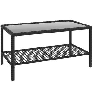 Outsunny Măsuță de Cafea din Ratan pe 2 Niveluri cu Raft, Blat din Sticlă Securizată, Măsuță de Exterior cu Cadru din Oțel, 92x50x45 cm, Negru | Aosom Romania imagine