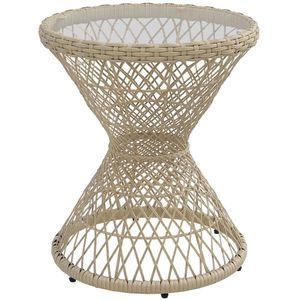 Outsunny Masă de cafea Boho design, placă de sticlă, PE-Rattan, 45 cm x 45 cm x 52 cm, Natural | Aosom Romania imagine