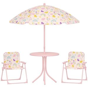 AIYAPLAY Set de Mobilier de Grădină din 4 Piese cu Masă, Scaune și Umbrelă de Soare Reglabilă, 50xΦ49, 5 cm, Roz | Aosom Romania imagine