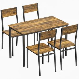 HOMCOM Set masă sufragerie cu 4 scaune, masă de bucătărie pentru 4 persoane, picioare din metal, maro rustic | Aosom Romania imagine
