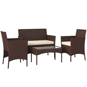 Outsunny Set Mobilier de Grădină din 4 Piese cu Canapea, 2 Fotolii și Măsuță de Cafea, 102x58x82 cm, Maro | Aosom Romania imagine