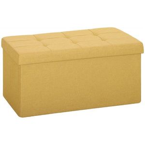 HOMCOM Puf depozitare, Bancă pliabilă de depozitare 84 L 76x38x38 cm Tapițerie din in sintetic Galben | Aosom Romania imagine