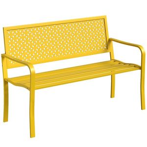 Outsunny Bancă de grădină 2 locuri metalică rezistentă la intemperii Bancă pentru exterior cu spătar rezistent la rugină, geometrică până la 240 kg | Aosom Romania imagine