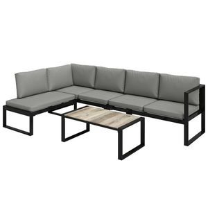 Outsunny Set Mobilier de Grădină Exterior Colțar 5 Persoane cu 2 Canapele, Scaun Fără Cotiere, Masă de Cafea, Gri Închis | Aosom Romania imagine