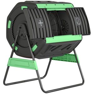 Compostor de Grădină Rotativ Outsunny 200L cu Cameră Dublă, Rotație 360°, Guri de Aerisire, Mănuși, din PP Fără BPA, pentru Compostare Deșeuri Organice din Bucătărie, Grădină și Curte | Aosom Romania imagine