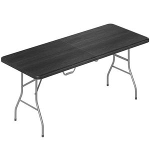 Outsunny Masă pliantă din HDPE masă de camping pliantă pentru exterior cu mâner capace antiderapante la picioare 180 x 74 x 74 cm, negru | Aosom Romania imagine