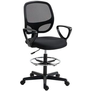 HOMCOM Scaun de birou ergonomic, fotoliu de birou cu suport pentru picioare și cotiere, înălțime reglabilă, 59x58x103-123cm, negru | Aosom Romania imagine