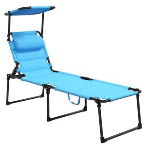 Outsunny Tumbona de Jardín con Toldo Ajustable Respaldo Regulable 4 Niveles Reposacabezas para Terraza 70x200x45 cm Azul Claro | Aosom Romania imagine