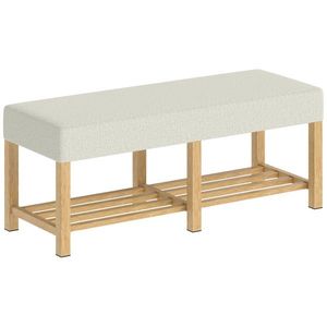 HOMCOM Banc pentru încălțăminte, banc de depozitare cu șezut capitonat, raft deschis, lemn de hevea, 120x44x48cm, lemn natural | Aosom Romania imagine