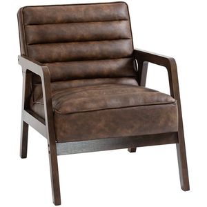 HOMCOM Fotoliu pentru living, fotoliu suplimentar tapițat din PU cu șezut lat, pernă groasă și structură din lemn masiv, maro | Aosom Romania imagine